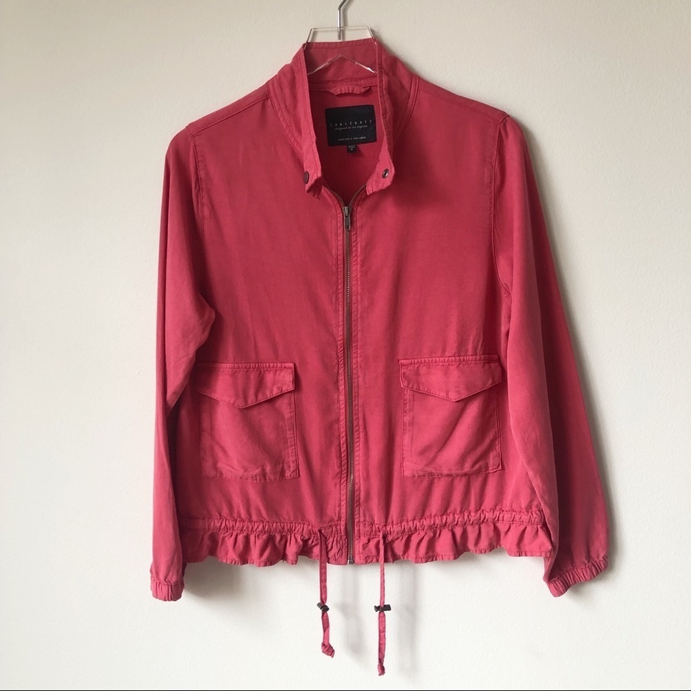 Sanctuary Coral Ruffle Bomber Jacket